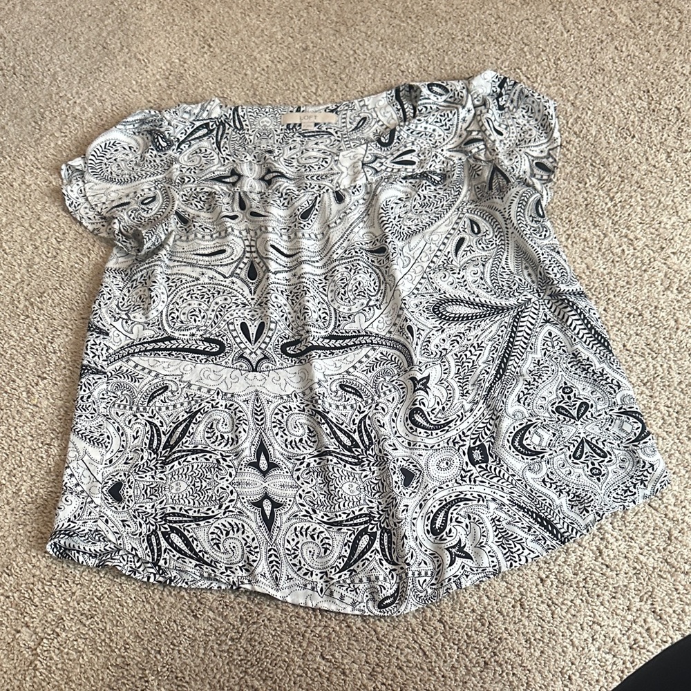 LOFT Black and White Paisley Blouse